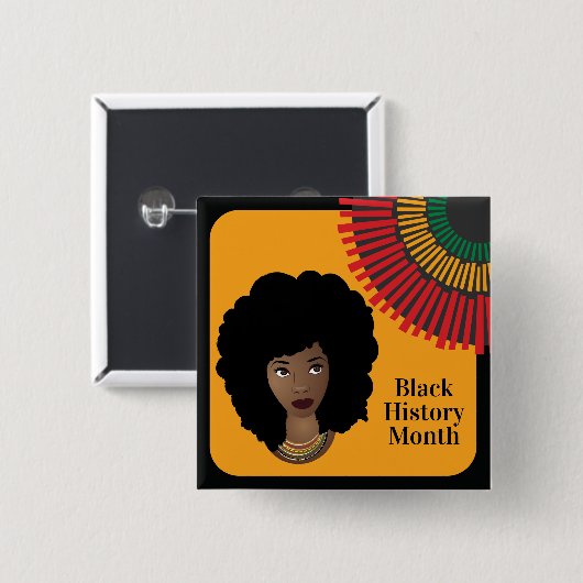 Schwarzer Geschichtsmonat, Schwarze Frau, Sonnenst Button (Vorne & Hinten)