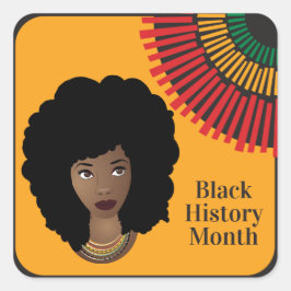 Schwarzer Geschichtsmonat, Schwarze Frau, Sonnenst Quadratischer Aufkleber