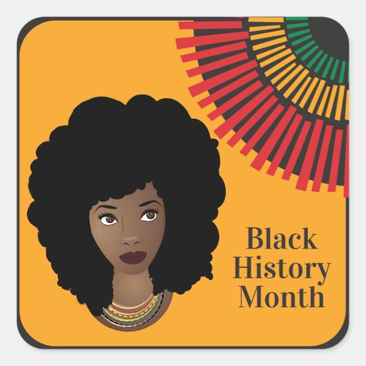 Schwarzer Geschichtsmonat, Schwarze Frau, Sonnenst Quadratischer Aufkleber (Vorderseite)
