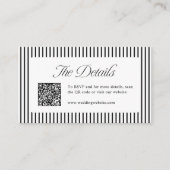 Schwarzer gestreifter QR-Code Klassische Hochzeits Platzkarte (Vorderseite)