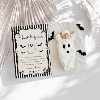 Schwarzer Gingham-Geist Halloween Dankeskarte