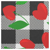 schwarzer Gingham-Herzform-Kirsche Rockabilly Stoff (Nahaufnahme)