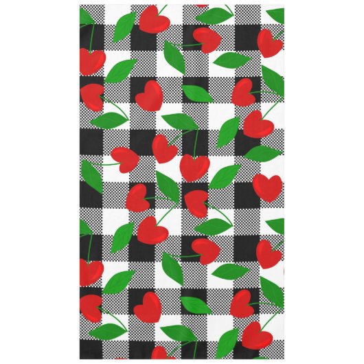 schwarzer Gingham-Herzform-Kirsche Rockabilly Tischdecke (Vorderseite)