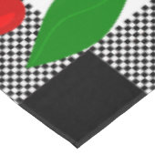 schwarzer Gingham-Herzform-Kirsche Rockabilly Tischdecke (Schrägansicht)