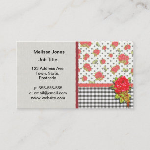 Schwarzer Gingham mit Roten Rosen u. Punkten Visitenkarte
