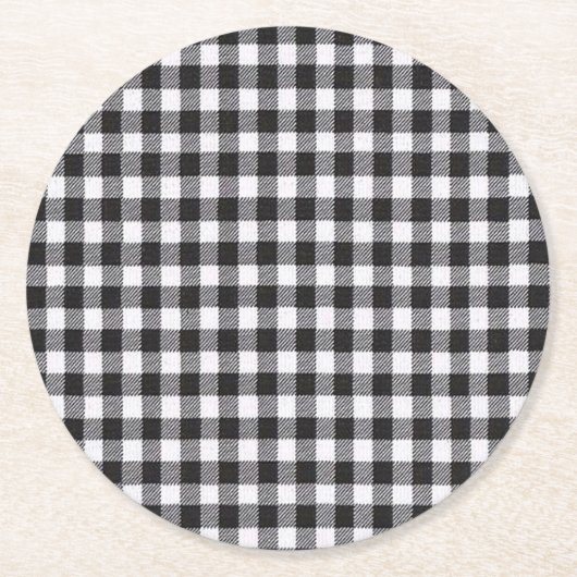 Schwarzer Gingham Runder Pappuntersetzer (Vorderseite)