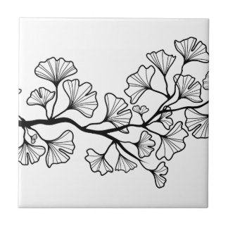 schwarzer Ginkgobaum mit Blätter Fliese