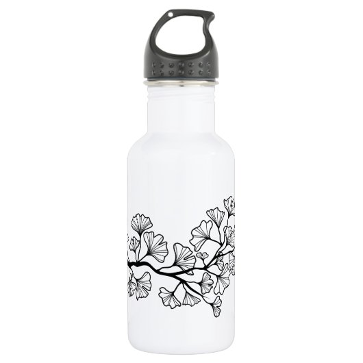 schwarzer Ginkgobaum mit Blätter Trinkflasche (Vorderseite)