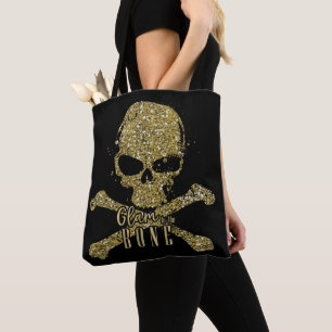 Schwarzer Glam bis auf die Knochen Gold Glitter To Tasche