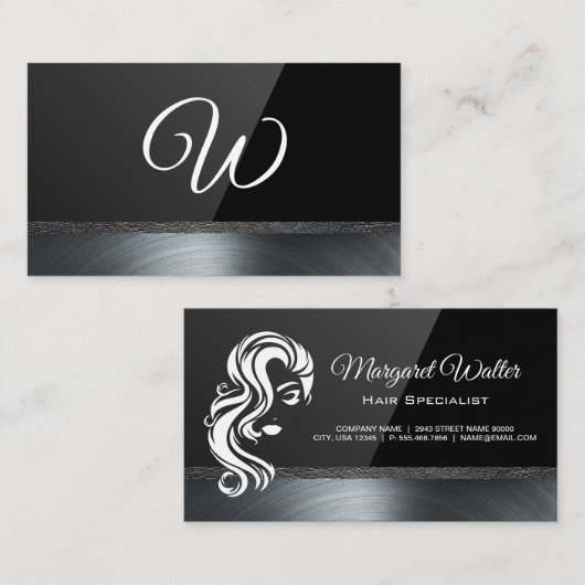 Schwarzer Glanz des Haarlogos | Metallic Trim Visitenkarte (Vorne/Hinten)
