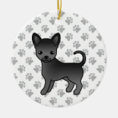 Schwarzer, glatter Coat Chihuahua Cartoon Dog & Pa Keramik Ornament (Vorne)