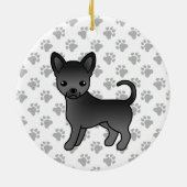Schwarzer, glatter Coat Chihuahua Cartoon Dog & Pa Keramik Ornament (Hinten)