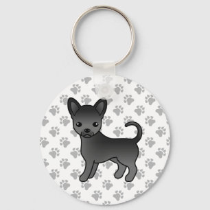 Schwarzer, glatter Coat Chihuahua Cartoon Dog & Pa Schlüsselanhänger