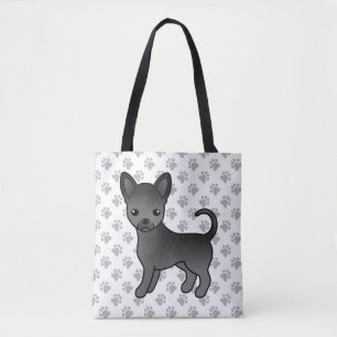 Schwarzer, glatter Coat Chihuahua Cartoon Dog & Pa Tasche
