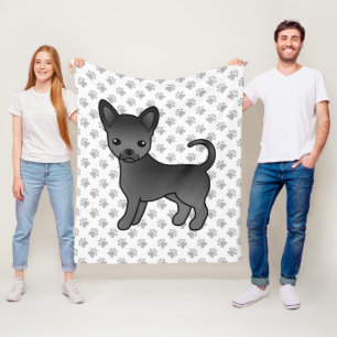 Schwarzer glatthaariger Chihuahua Cartoon-Hund & P Fleecedecke