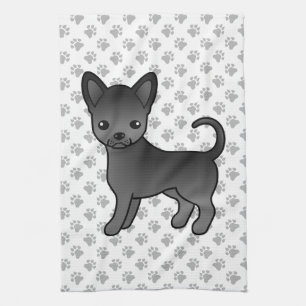 Schwarzer glatthaariger Chihuahua Cartoon-Hund & P Geschirrtuch