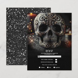Schwarzer Glitter Glam Schimmer Totenkopf Gothic R Einladung
