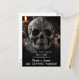 Schwarzer Glitter Glam Schimmer Totenkopf Gothic V Ankündigungspostkarte