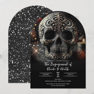 Schwarzer Glitter Glam Schimmer Totenkopf Gothic V Einladung