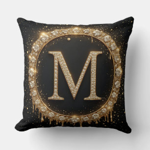 Schwarzer Glitter Monogramm Buchstabe M für minima Kissen