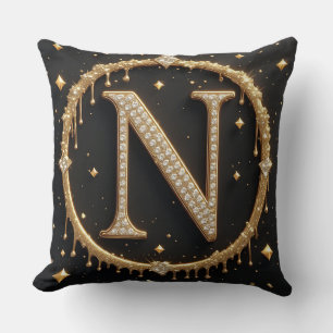 Schwarzer Glitter-Monogramm-Buchstabe N für Namens Kissen