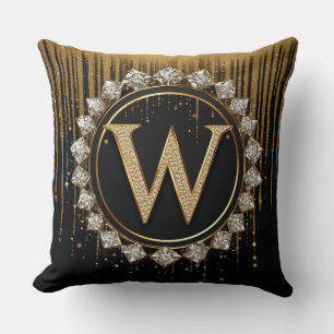 Schwarzer Glitter Monogramm Buchstabe W für Hochze Kissen