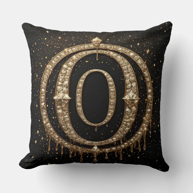 Schwarzer Glitter-Monogrammbuchstabe O für Online- Kissen (Vorderseite)