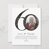 Schwarzer Glitzer 60. Geburtstag Foto Dankeskarte (Vorderseite)