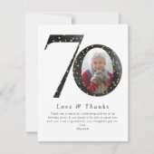 Schwarzer Glitzer 70. Geburtstag Foto Dankeskarte (Vorderseite)