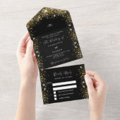 Schwarzer Glitzer All In One Einladung (Abreißen)