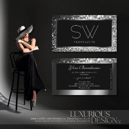 Schwarzer Glitzer aus leuchtendem Silber Visitenkarte