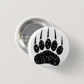 Schwarzer Glitzer Bärenpaw Print Zeichnend Button (Vorne & Hinten)