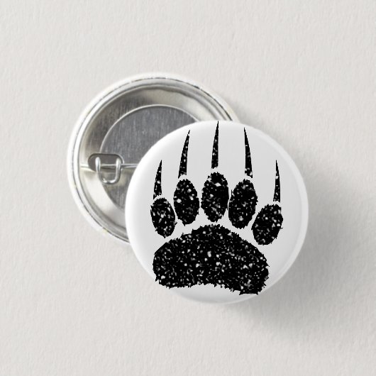 Schwarzer Glitzer Bärenpaw Print Zeichnend Button (Vorne & Hinten)