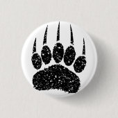 Schwarzer Glitzer Bärenpaw Print Zeichnend Button (Vorderseite)