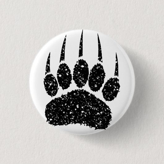 Schwarzer Glitzer Bärenpaw Print Zeichnend Button (Vorderseite)