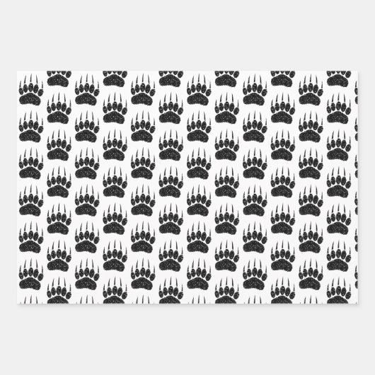 Schwarzer Glitzer Bärenpaw Print Zeichnend Geschenkpapier Set (Vorderseite)