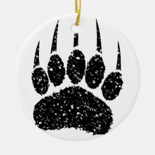 Schwarzer Glitzer Bärenpaw Print Zeichnend Keramik Ornament
