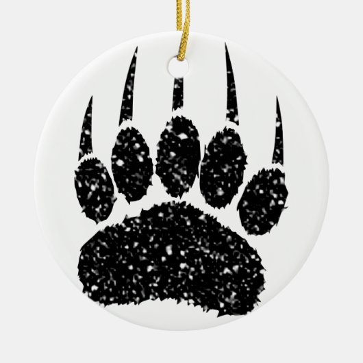 Schwarzer Glitzer Bärenpaw Print Zeichnend Keramik Ornament (Vorne)