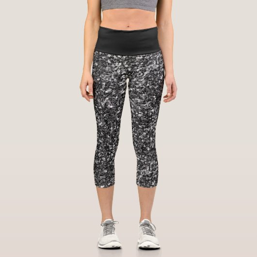 Schwarzer Glitzer Capri Leggings (Vorderseite)