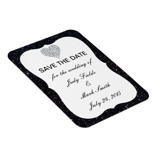 Schwarzer Glitzer Diamond Heart speichern Datum Ma Magnet (Rechte Seite)