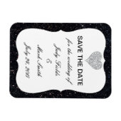 Schwarzer Glitzer Diamond Heart speichern Datum Ma Magnet (Horizontal)