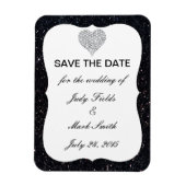 Schwarzer Glitzer Diamond Heart speichern Datum Ma Magnet (Vertikal)