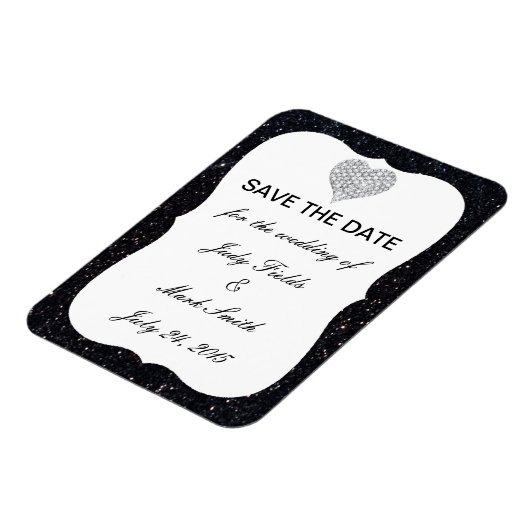 Schwarzer Glitzer Diamond Heart speichern Datum Ma Magnet (Linke Seite)