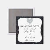 Schwarzer Glitzer Diamond Heart speichern Datum Ma Magnet (Vorderseite/Rückseite)