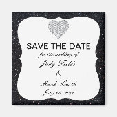 Schwarzer Glitzer Diamond Heart speichern Datum Ma Magnet (Vorne)