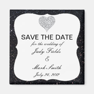 Schwarzer Glitzer Diamond Heart speichern Datum Ma Magnet