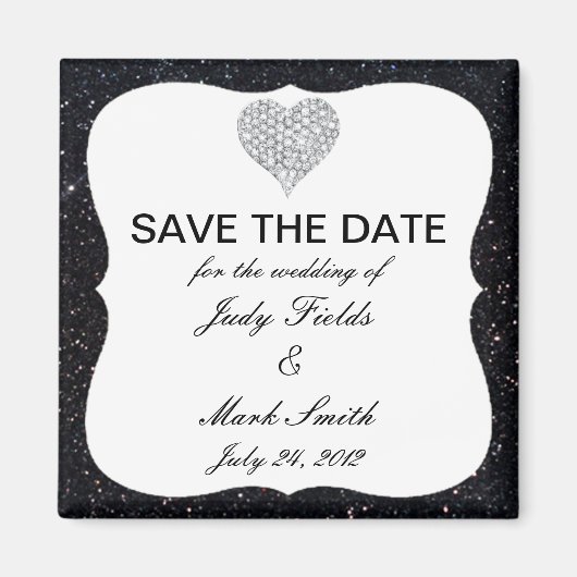 Schwarzer Glitzer Diamond Heart speichern Datum Ma Magnet (Vorne)