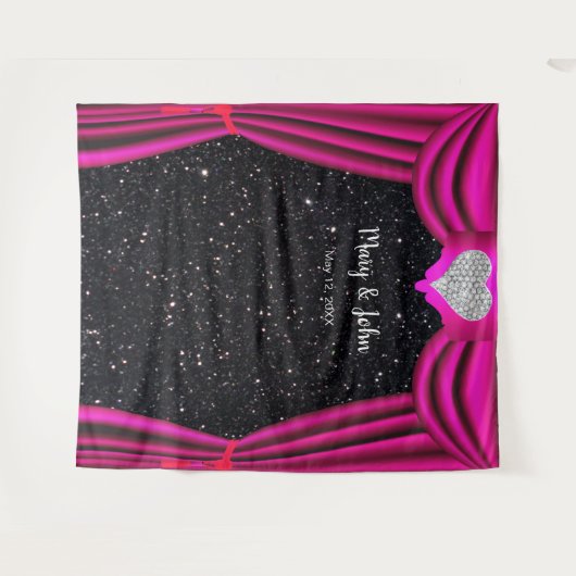 Schwarzer Glitzer Diamond Herz rosa Vorhang Hinter Wandteppich (Vorderseite (Horizontal))