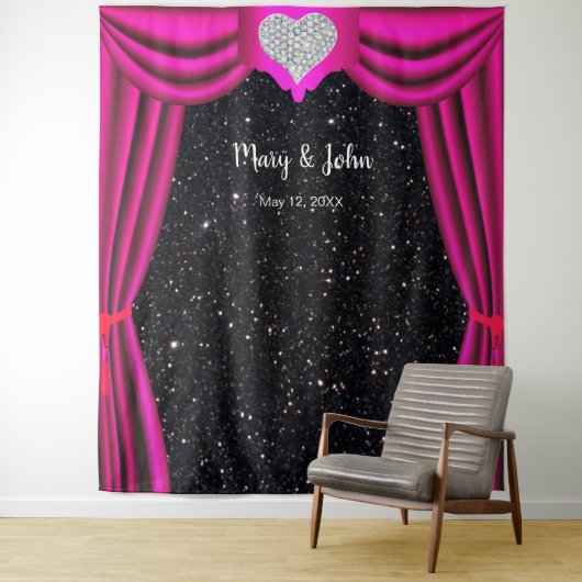 Schwarzer Glitzer Diamond Herz rosa Vorhang Hinter Wandteppich (Beispiel)