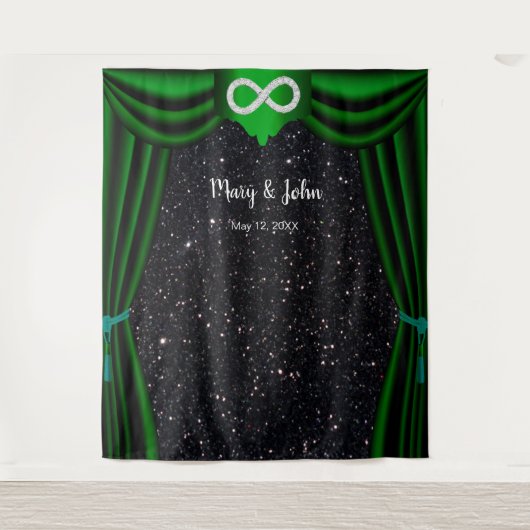 Schwarzer Glitzer Diamond Infinity Green Vorhang Wandteppich (Vorderseite)